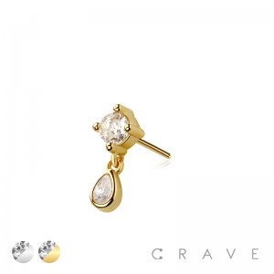 316L SURGICAL STEEL THREADLESS PUSH IN TEAR DROP CZ DANGLE TOP PART